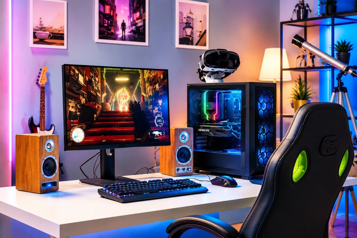 Setup PC gaming modern dengan casing RGB, monitor gaming, keyboard mekanikal, dan kursi gaming sebagai ilustrasi review PC gaming terbaik untuk gamer pemula tahun 2026