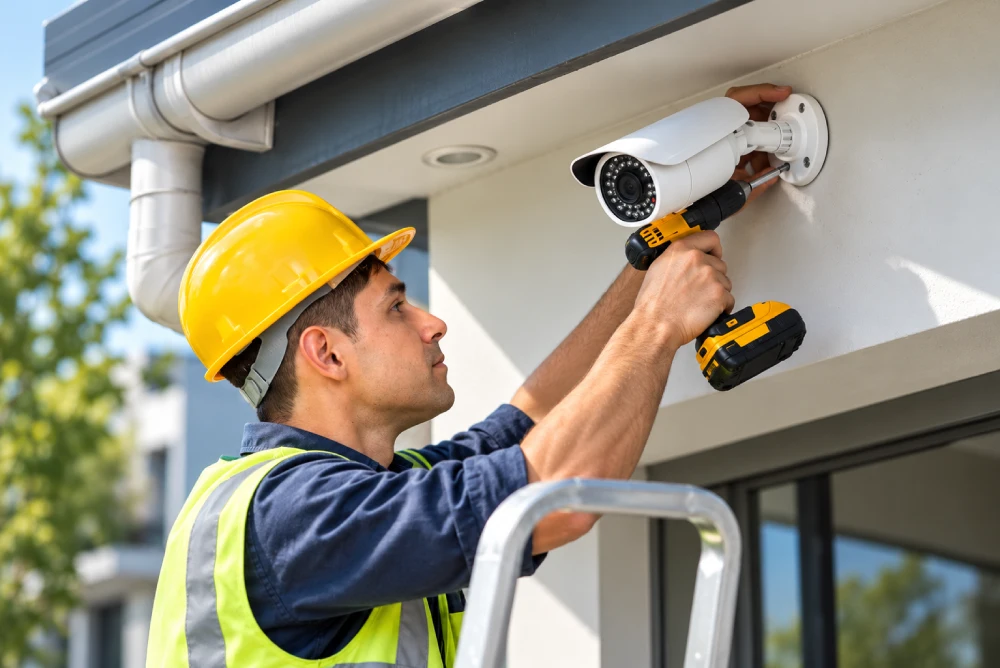 Teknisi Sedang Melakukan Instalasi CCTV